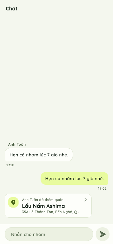 Màn hình trò chuyện của một kèo