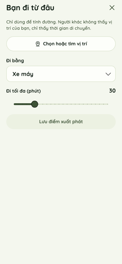 Màn hình chọn nơi xuất phát và cách đi